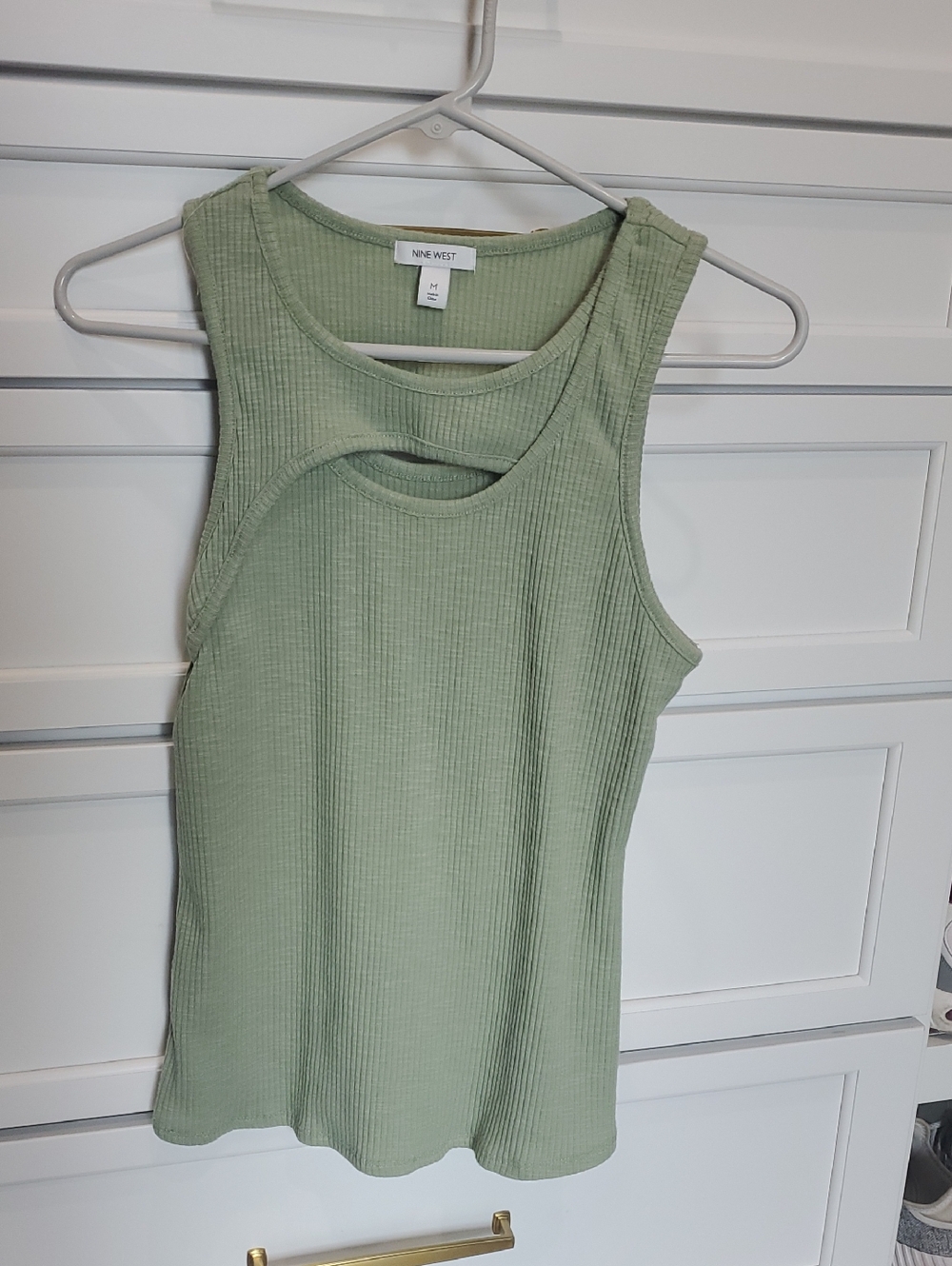 Nine West Ribbed Cutout Tank in Sage